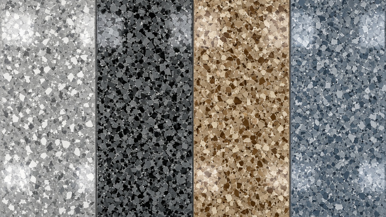 Flake broadcast epoxy color finishes